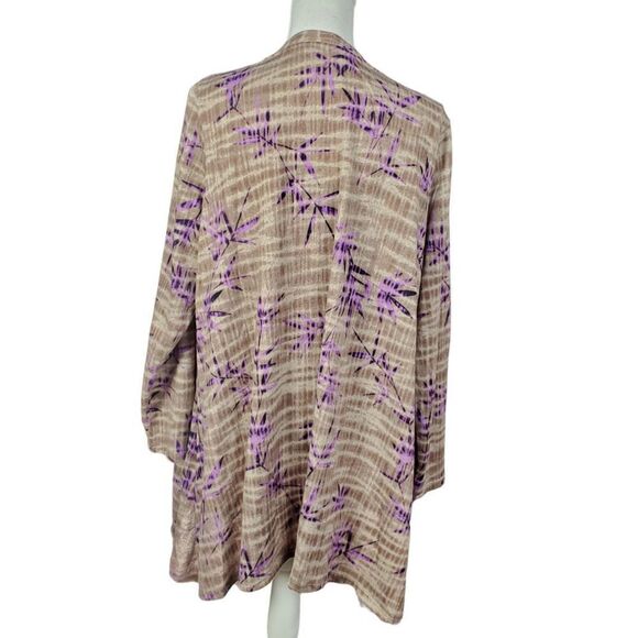 Logo Lori Goldstein Cardigan Size 1X Floral Purple Brown Artsy Cottagecore - Picture 3 of 9